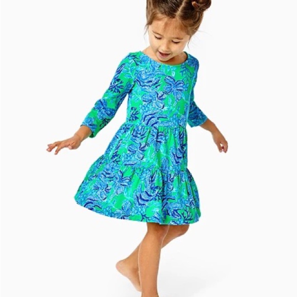 Lilly Pulitzer - L Girls Mini Geanna Dress - Cabana Green Keepin It Real - NWT
